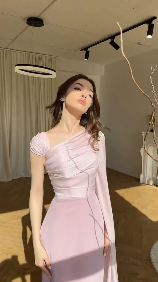 Hübsches Etuikleid mit einer Schulter, rosa, für Abende, formelle Sommerkleider für Hochzeitsgäste, Outfits für Hochzeitsgäste, DP2207