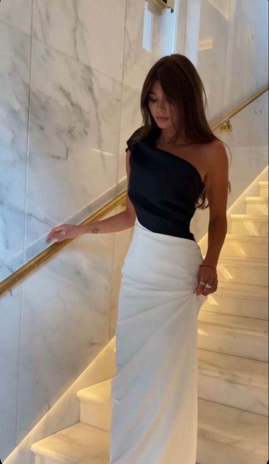 Robe de bal noire élégante, coupe trapèze, asymétrique, tenue d'été formelle pour invités de mariage, DP2227