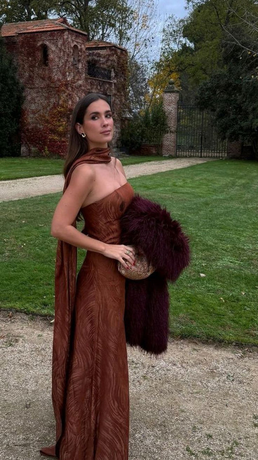 Hübsches trägerloses A-Linien-Abendkleid aus brauner Spitze für Abende und Abendessen, formelle Sommerkleider für Hochzeitsgäste, Outfits für Hochzeitsgäste, DP2228