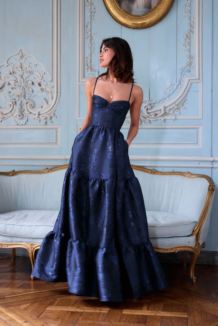 Sexy Ballkleid Spaghettiträger Marineblau Satin Ballkleider Formale Sommer Hochzeitsgast Kleid Hochzeitsgast Outfits DP2230