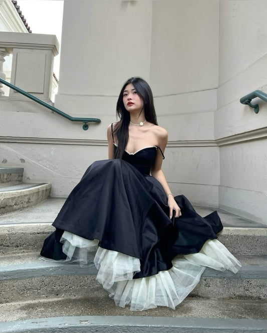 Sexy Ballkleid Spaghettiträger Schwarz Satin Ballkleider Formale Sommer Hochzeitsgast Kleid Hochzeitsgast Outfits DP2231