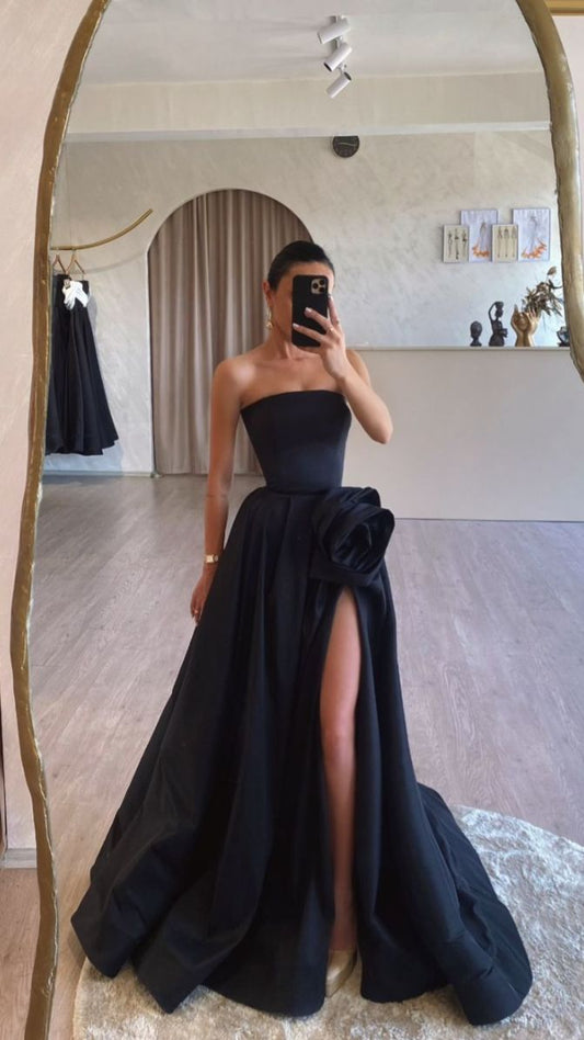 Edles Ballkleid, trägerlos, schwarz, lang, Ballkleid, formelles Sommerkleid für Hochzeitsgäste, Outfit für Hochzeitsgäste, DP2234