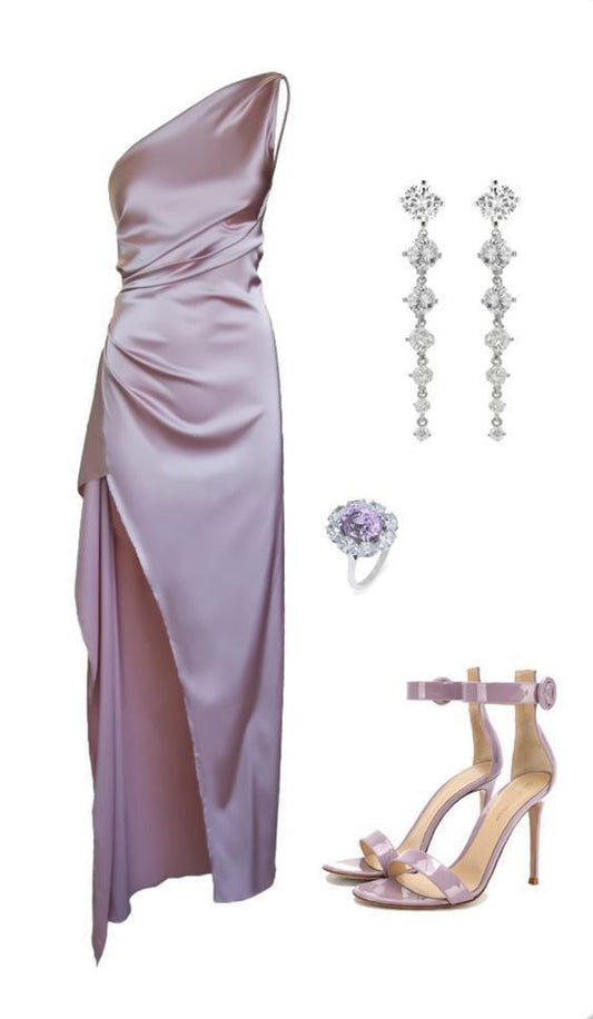 Trendy A-Linie One-Shoulder Rosa Schlitz Ballkleider Formale Sommer Hochzeitsgastkleider Hochzeitsgast-Outfit DP2238