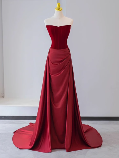 Gorgeous Sheath Strapless Satin Prom Dresses Formal Summer Wedding Guest Dresses Wedding Guest Outfits With Scarf DP2251