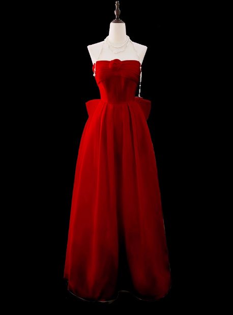Gorgeous Ball Gown Strapless Red Prom Dresses Formal Summer Wedding Guest Dresses Wedding Guest Outfits With Scarf DP2254