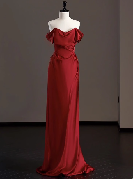 Elegantes Etuikleid aus schulterfreiem rotem Satin, Ballkleider für formelle Sommerhochzeitsgäste, Outfits für Hochzeitsgäste, DP2264