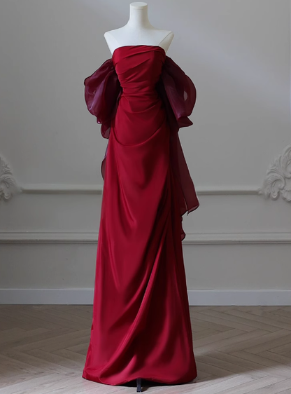 Elegante Meerjungfrau trägerlose Burgund Satin Ballkleider Formale Sommer Hochzeitsgastkleider Hochzeitsgast-Outfits DP2265