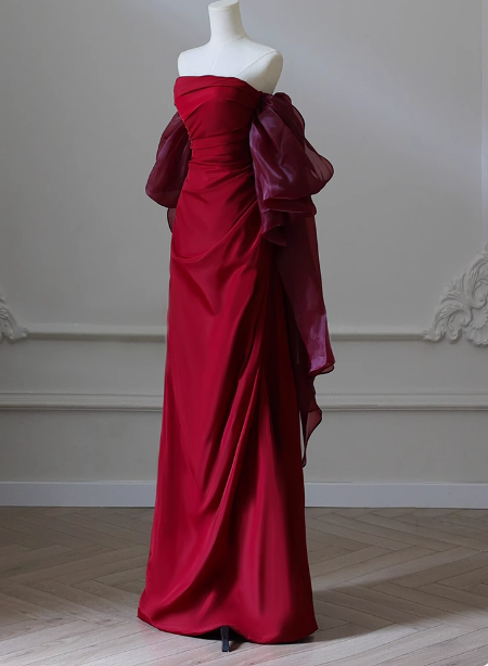 Elegante Meerjungfrau trägerlose Burgund Satin Ballkleider Formale Sommer Hochzeitsgastkleider Hochzeitsgast-Outfits DP2265