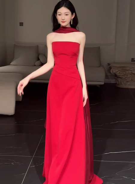 Wunderschönes Etui-Kleid aus trägerlosem rotem Satin, Ballkleid für formelle Sommerhochzeitsgäste, Outfits für Hochzeitsgäste, DP2266