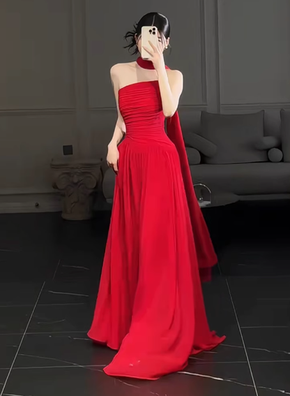 Wunderschönes Etuikleid, trägerlos, rotes Chiffon, Schlitz, Ballkleid, formelles Sommerkleid für Hochzeitsgäste, Outfits für Hochzeitsgäste, DP2269