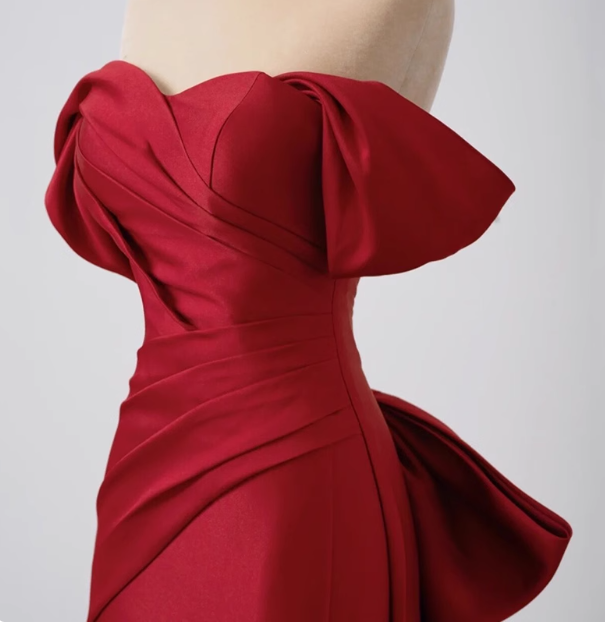 Elegante Meerjungfrau Off The Shoulder Red Satin Ballkleider Formale Sommer Hochzeitsgastkleider Hochzeitsgast-Outfits DP2275