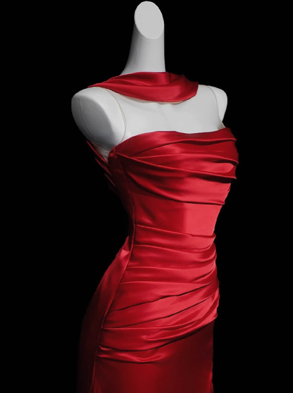 Wunderschönes Etuikleid, trägerlos, rot, Satin, Schlitz, Ballkleid, formelles Sommerkleid für Hochzeitsgäste, Outfits für Hochzeitsgäste, DP2278