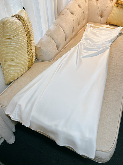 Robe de bal sexy fourreau asymétrique en satin rose, tenue d'invitée de mariage d'été formelle, DP2282