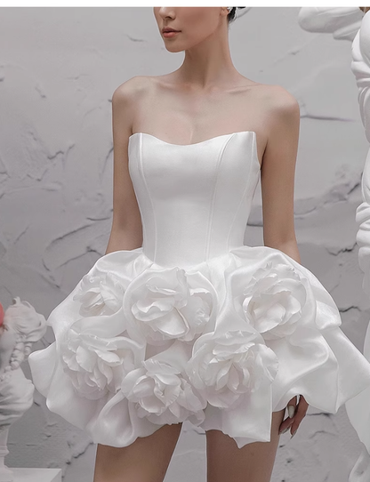 Sexy A line Sweetheart White Satin Short Homecoming Dress Summer Hoco Dresses Cocktail Dress Birthday Outfits DP2284