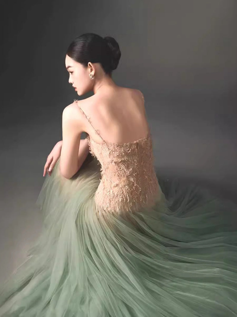 Elegant A line Spaghetti Straps Mint Green Prom Dresses Formal Summer Wedding Guest Dresses Wedding Guest Outfit DP2292