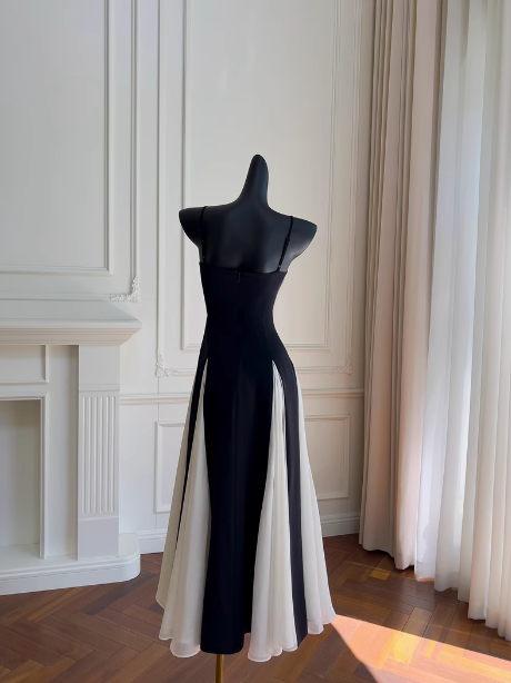 Elegant A line Spaghetti Straps Black Prom Dresses Formal Summer Wedding Guest Dresses Wedding Guest Outfit DP2306