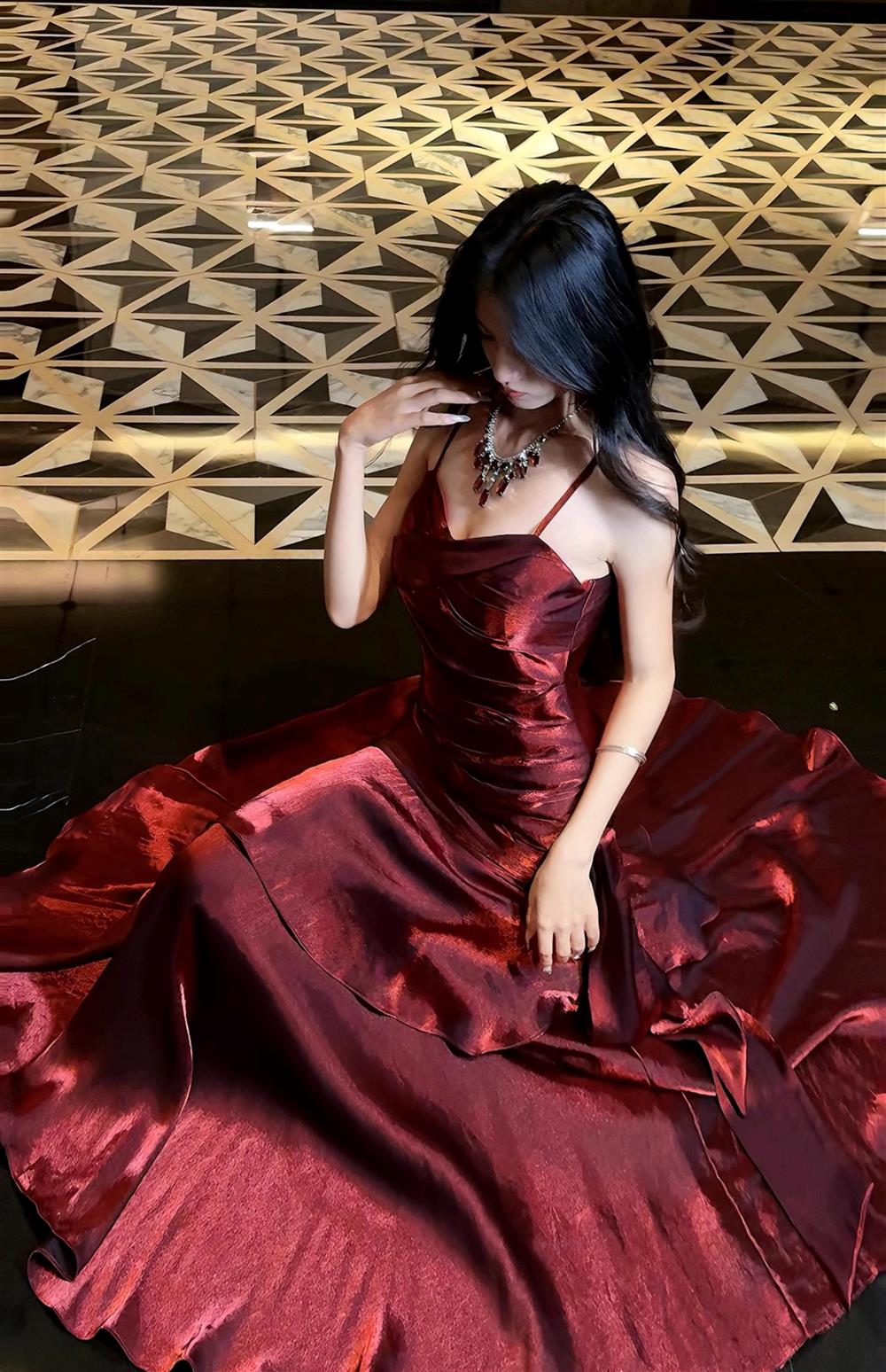 Elegant Mermaid Spaghetti Straps Sleeveless Dark Red Burgundy Long Evening Dress Prom Dresses DP231
