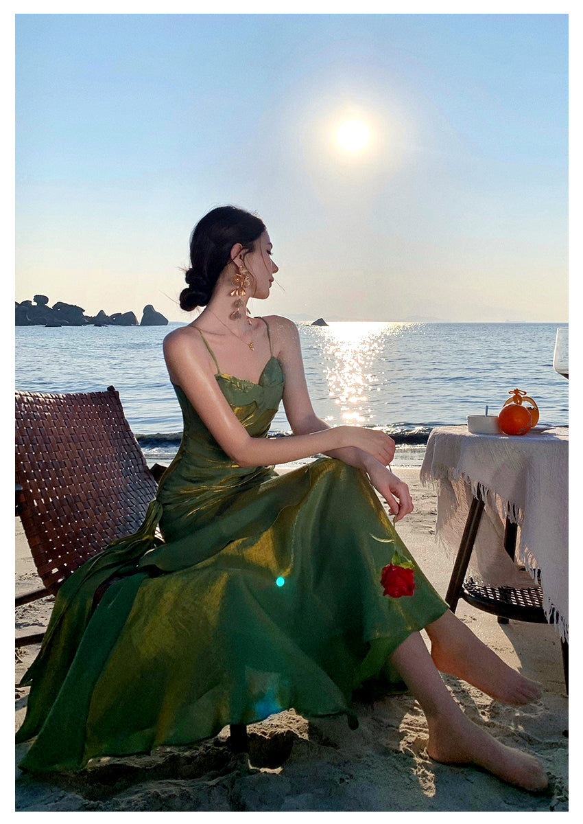 Pretty Mermaid Spaghetti Straps Sleeveless Green Prom Gown Long Evening Dress Prom Dresses DP235