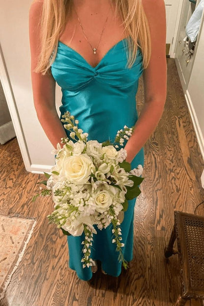 Robe de soirée longue en satin plissé, col en V, chic, dos nu, sans manches, robe de bal DP239
