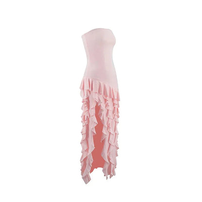 Elegant A-Line Ruffles Fringe Midi Dress-Outfit Layers Chiffon Prom Dresses DP245