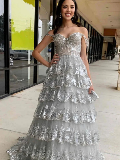 Robe de bal chic à paillettes, corset rose vif, épaules dénudées, dentelle, longue, robe de soirée, DP252