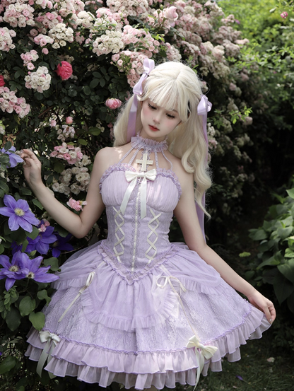 Vintage Ball Gown Halter Purple Chiffon 22th Birthday Dress Lolita Dress Cute Lolita Outfits DP2758