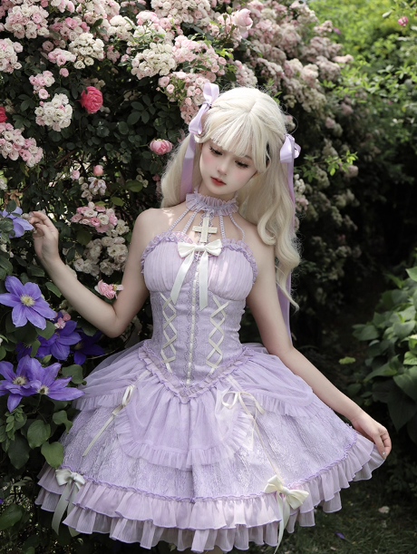 Vintage Ball Gown Halter Purple Chiffon 22th Birthday Dress Lolita Dress Cute Lolita Outfits DP2758