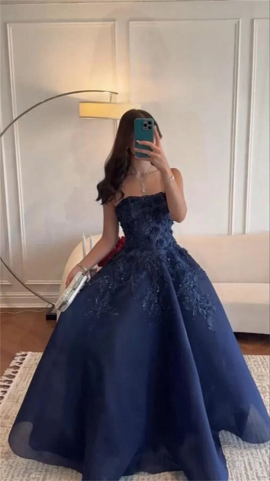 Sexy Prom Gown Formal Saudi Arabia Strapless A-line Floor Length Long Prom Dress DP276