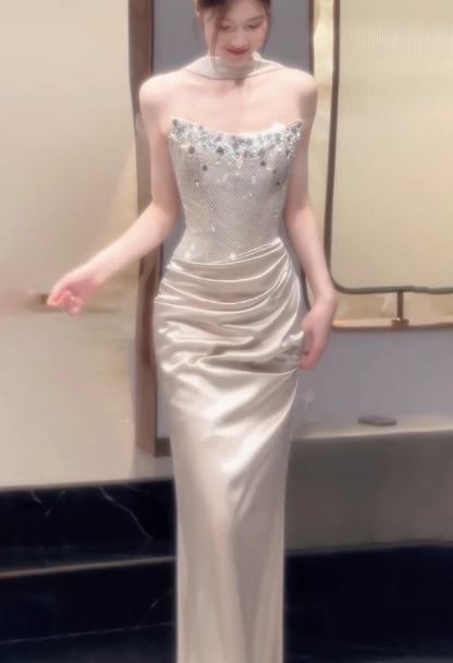 Robe de bal courte à bretelles spaghetti, gris argenté, robe de soirée courte, robe de bal Hoco DH2684