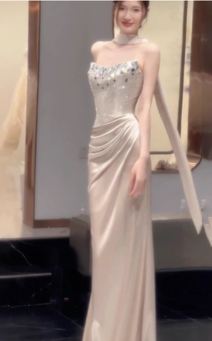 Robe de bal courte à bretelles spaghetti, gris argenté, robe de soirée courte, robe de bal Hoco DH2684