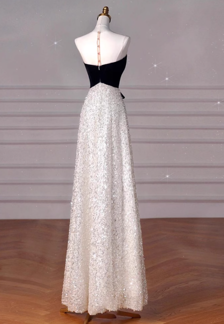 Elegant A-Line One Shoulder Evening Gown Black Sparkly Formal Dress Sequin Long Prom Dresses DP2790