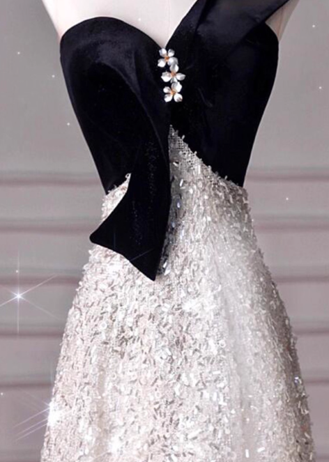 Elegant A-Line One Shoulder Evening Gown Black Sparkly Formal Dress Sequin Long Prom Dresses DP2790