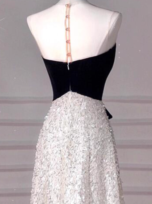 Elegant A-Line One Shoulder Evening Gown Black Sparkly Formal Dress Sequin Long Prom Dresses DP2790