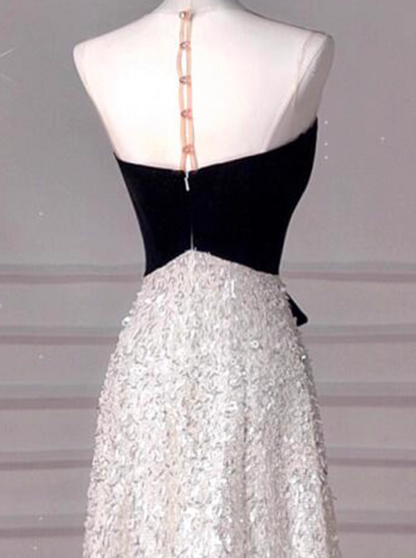 Elegant A-Line One Shoulder Evening Gown Black Sparkly Formal Dress Sequin Long Prom Dresses DP2790