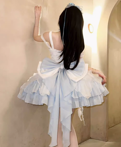 Vintage White Ball Gown Spaghetti Strap Chiffon Applique 22nd Birthday Dress Lolita Dress Cute Lolita Outfits DP2811