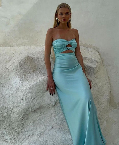 Sexy Strapless Aqua Blue Sheath Long Prom Dresses Formal Dress DP282