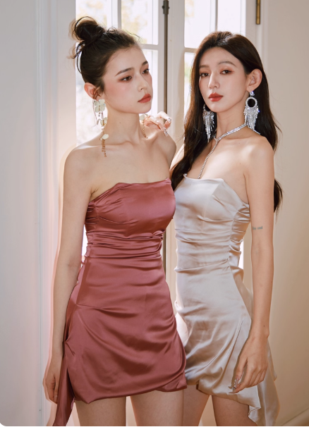Stunning Peach Strapless Bodycon Short Homecoming Dress Fashion Party Dress Satin Birthday Dress DP2826