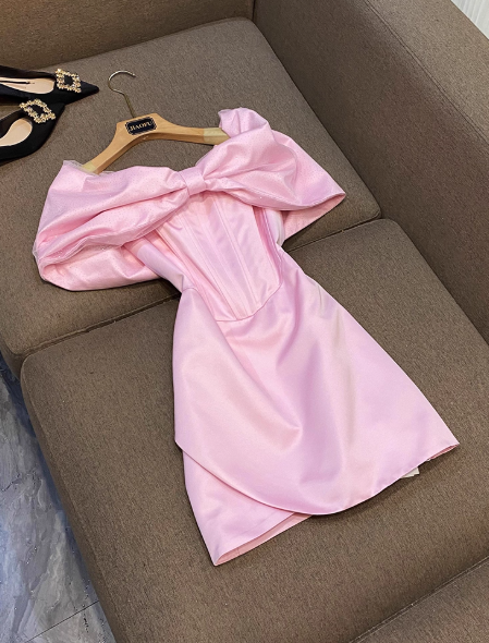 Sweet Pink Sheath Short Formal Dress Satin Birthday Party Dress Elegant Graduation Dress DP2827