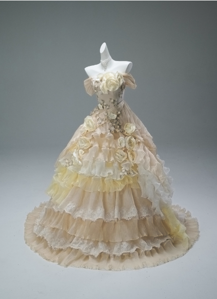 Stunning Flower Ball Gown Off-the-shoulder Gradient Yellow Tulle Lace Tiered Long Quinceanera Dress Formal Gowns Vestido De 15 Anos Sweet 16 Dress DP2844
