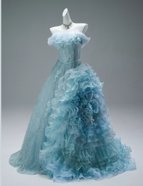 Stunning Off-the-Shoulder Ball Gown Tiered Sequined Mesh Flower Long Quinceanera Dress Blue Formal Gowns Vestido De 15 Anos Sweet 16 Dress DP2849