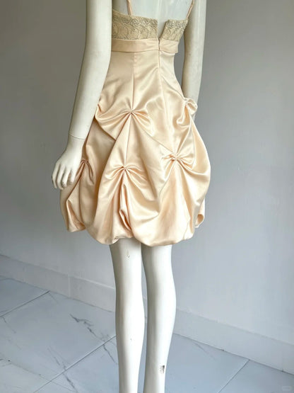 Retro A-Line Spaghetti Strap Short Homecoming Dress Satin Beaded Birthday Dress Formal Dress DP2909