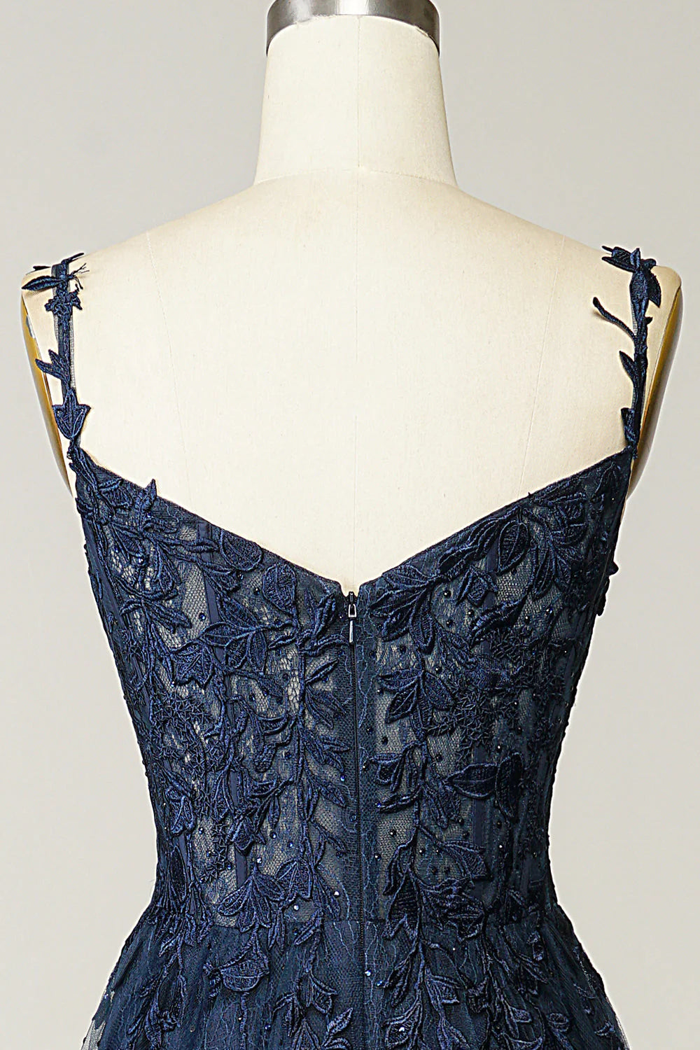 Sexy A Line Spaghetti Straps Navy Prom Dress with Appliques Formal Dress DP290