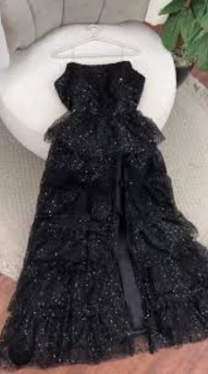 Sparkly Stunning Black Sequined Sleeveless Strapless Long Prom Dress with Split DP291