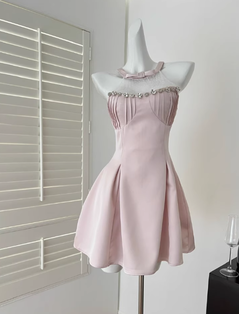 Robe de bal courte à bretelles spaghetti, gris argenté, robe de soirée courte, robe de bal Hoco DH2684