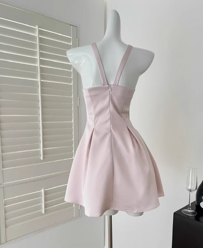 Sweet Pink A-Line Jewel Short Homecoming Dress Satin Birthday Dress Formal Dress DP2913