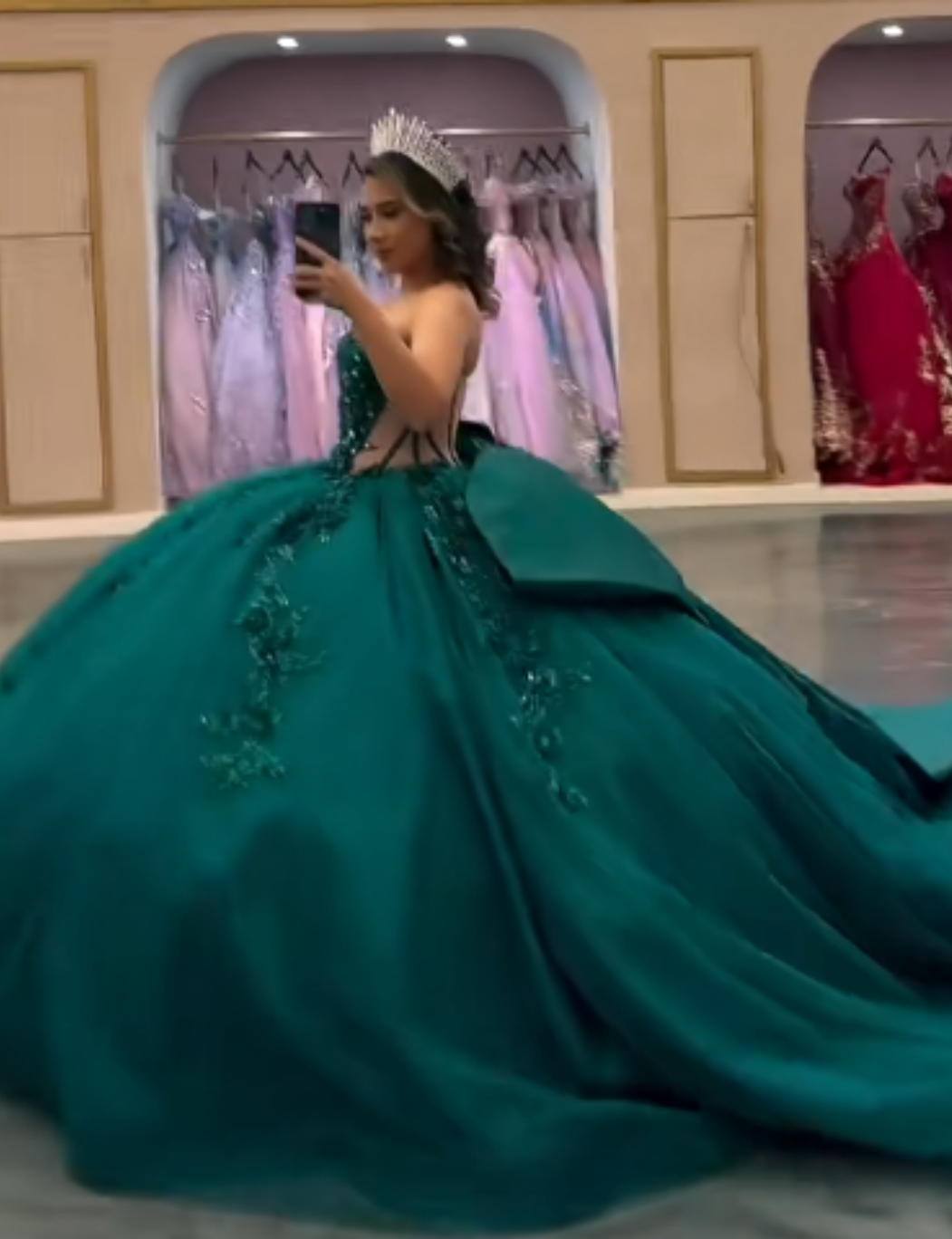 Cute Dark Green Ball Gown Strapless Quinceanera Dress Tulle Applique Sweet 16 Dress DP2947