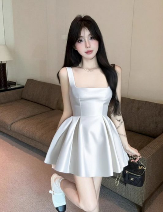 Robe de bal courte à bretelles spaghetti, gris argenté, robe de soirée courte, robe de bal Hoco DH2684