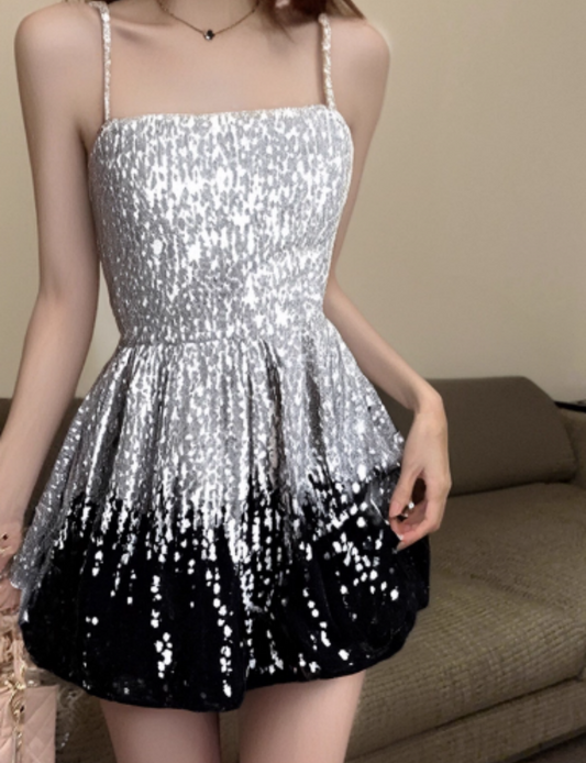 Robe de bal courte à bretelles spaghetti, gris argenté, robe de soirée courte, robe de bal Hoco DH2684