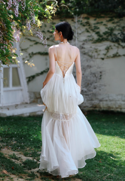 Elegant White Halter Neck A-Line Tulle Long Prom Dress Formal Evening Dress DP2956
