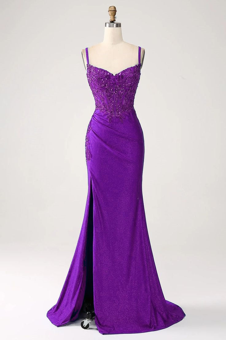 Luxury Sequin Royal Blue Mermaid Thin Shoulder Strap Sticker Long Prom Dress Evening Dresses DP296